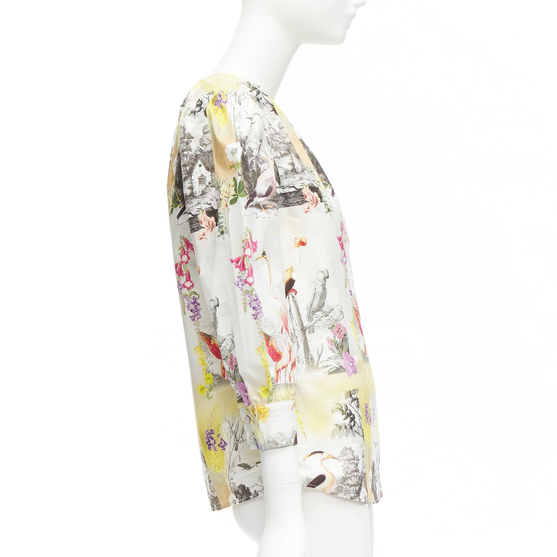 Women's ETRO multicolor floral birds paradise print keyhole crop sleeves blouse IT38 XS For Sale