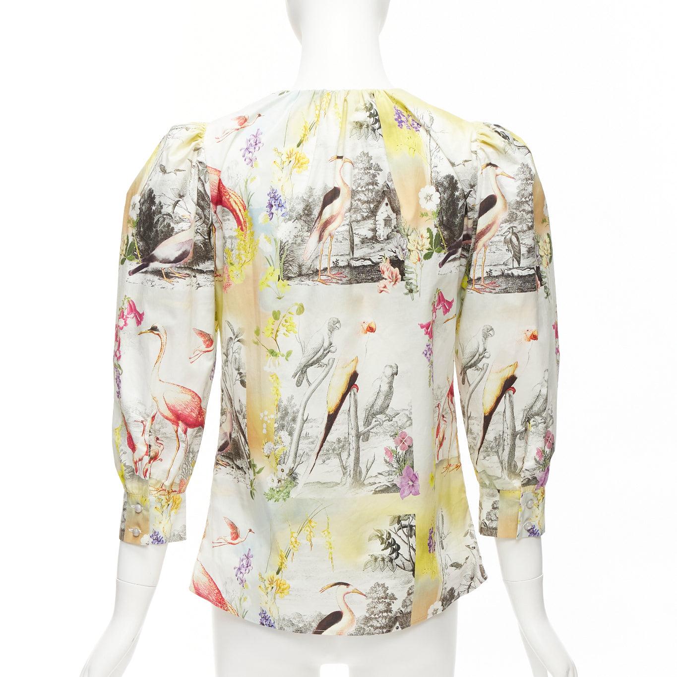 ETRO multicolor floral birds paradise print keyhole crop sleeves blouse IT38 XS For Sale 1