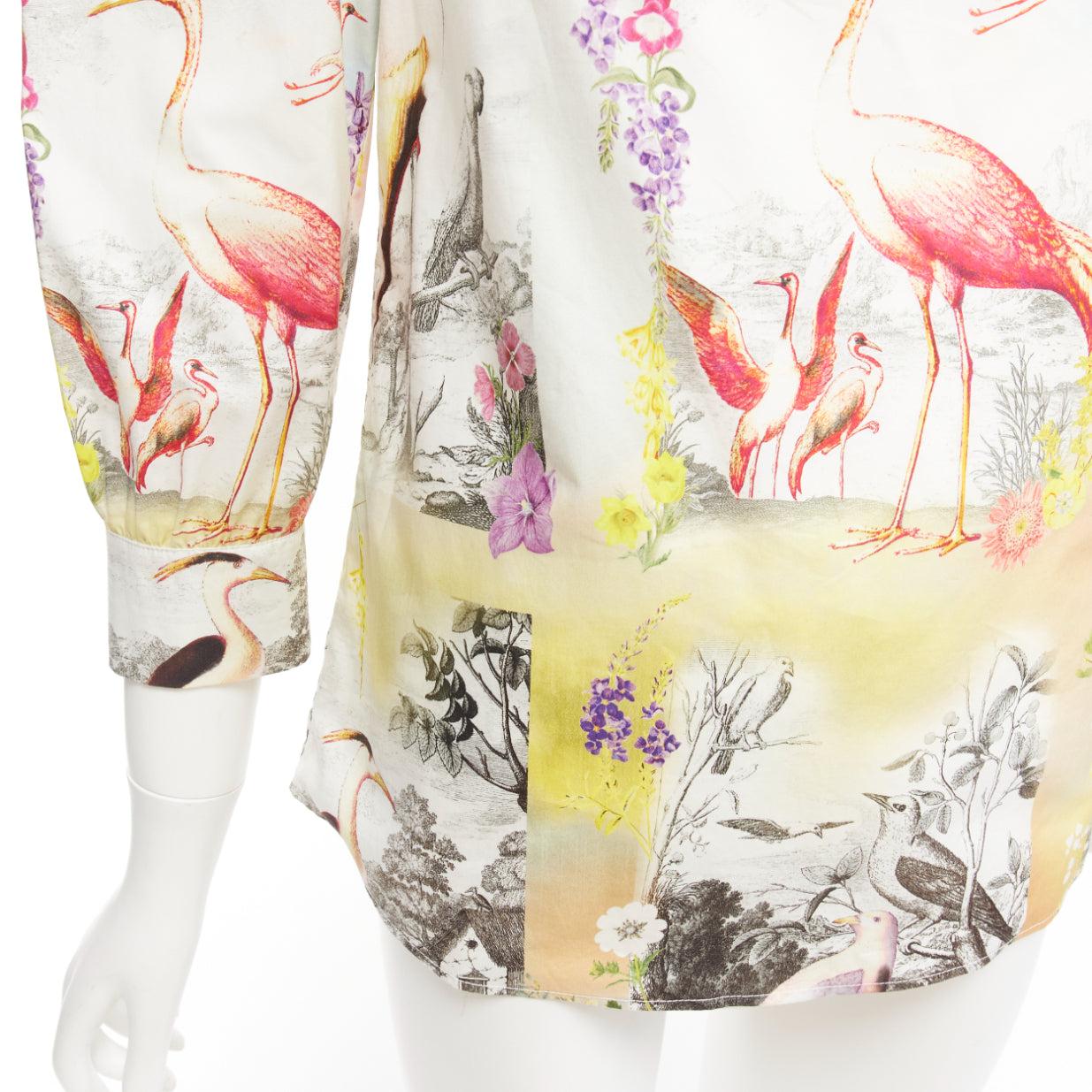 ETRO multicolor floral birds paradise print keyhole crop sleeves blouse IT38 XS For Sale 3