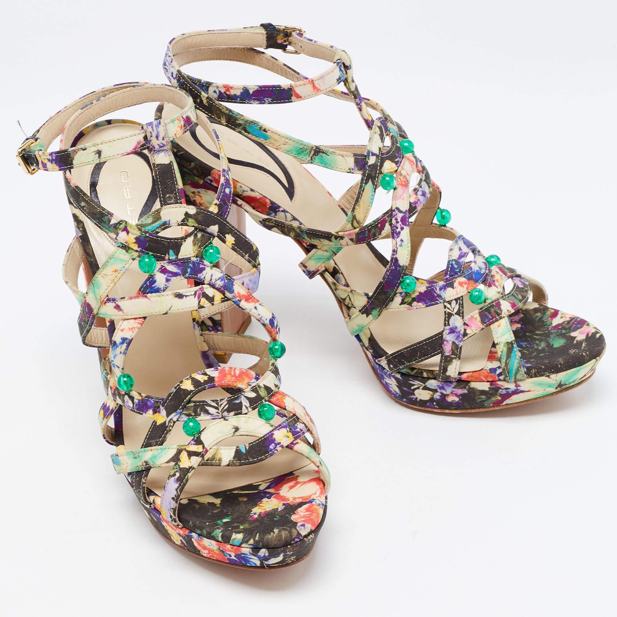 Women's Etro Multicolor Floral Fabric Studded Platform Ankle Strap Sandals Size 40