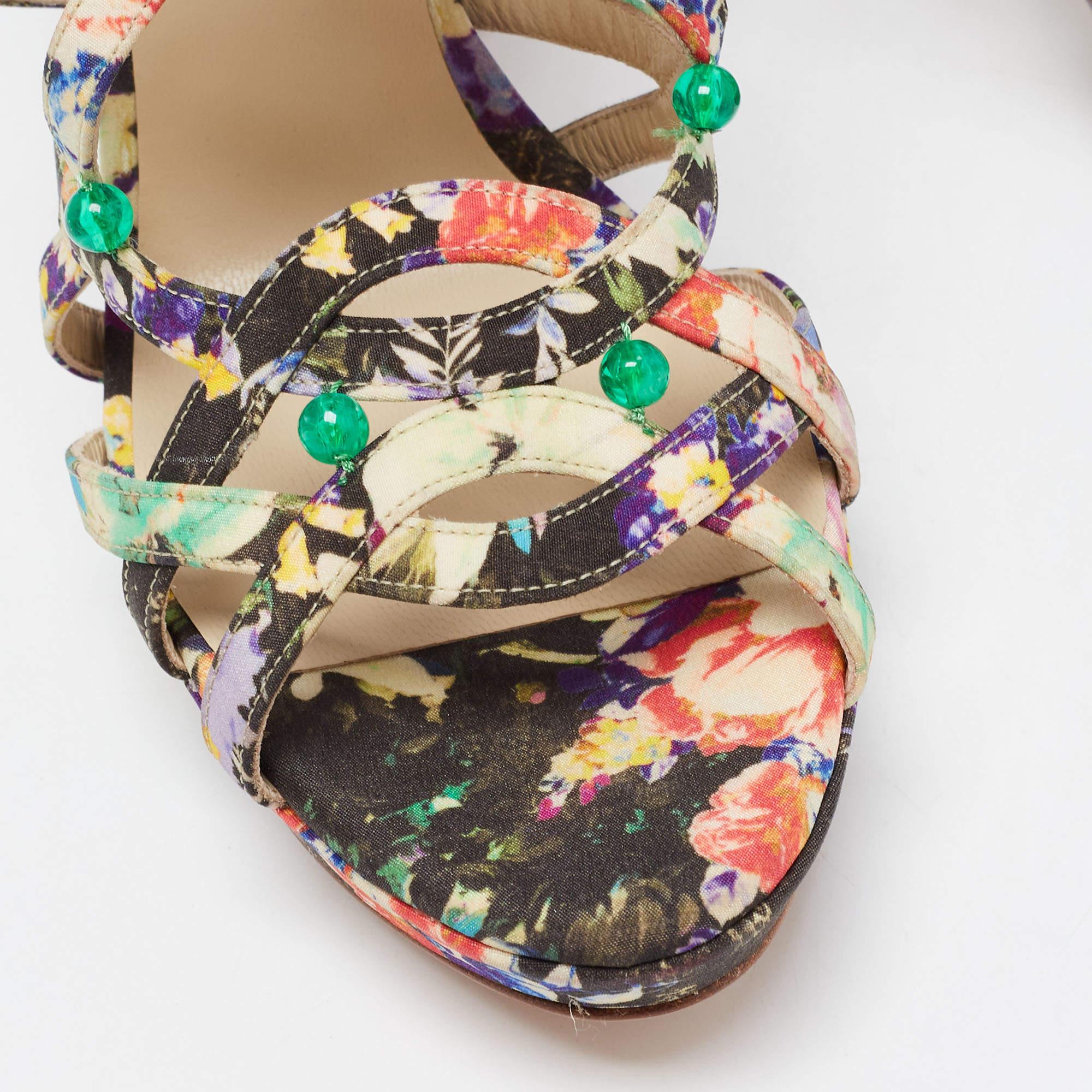 Etro Multicolor Floral Fabric Studded Platform Ankle Strap Sandals Size 40 3