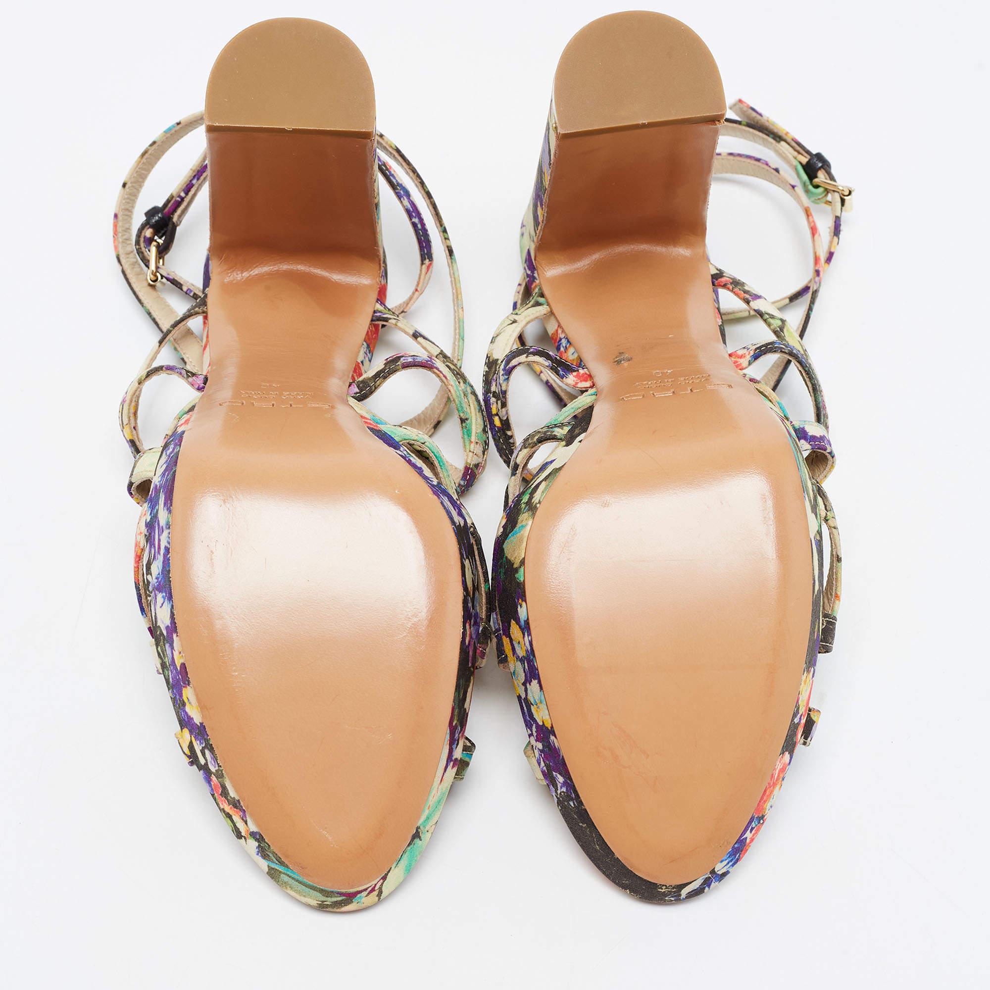 Etro Multicolor Floral Fabric Studded Platform Ankle Strap Sandals Size 40 4