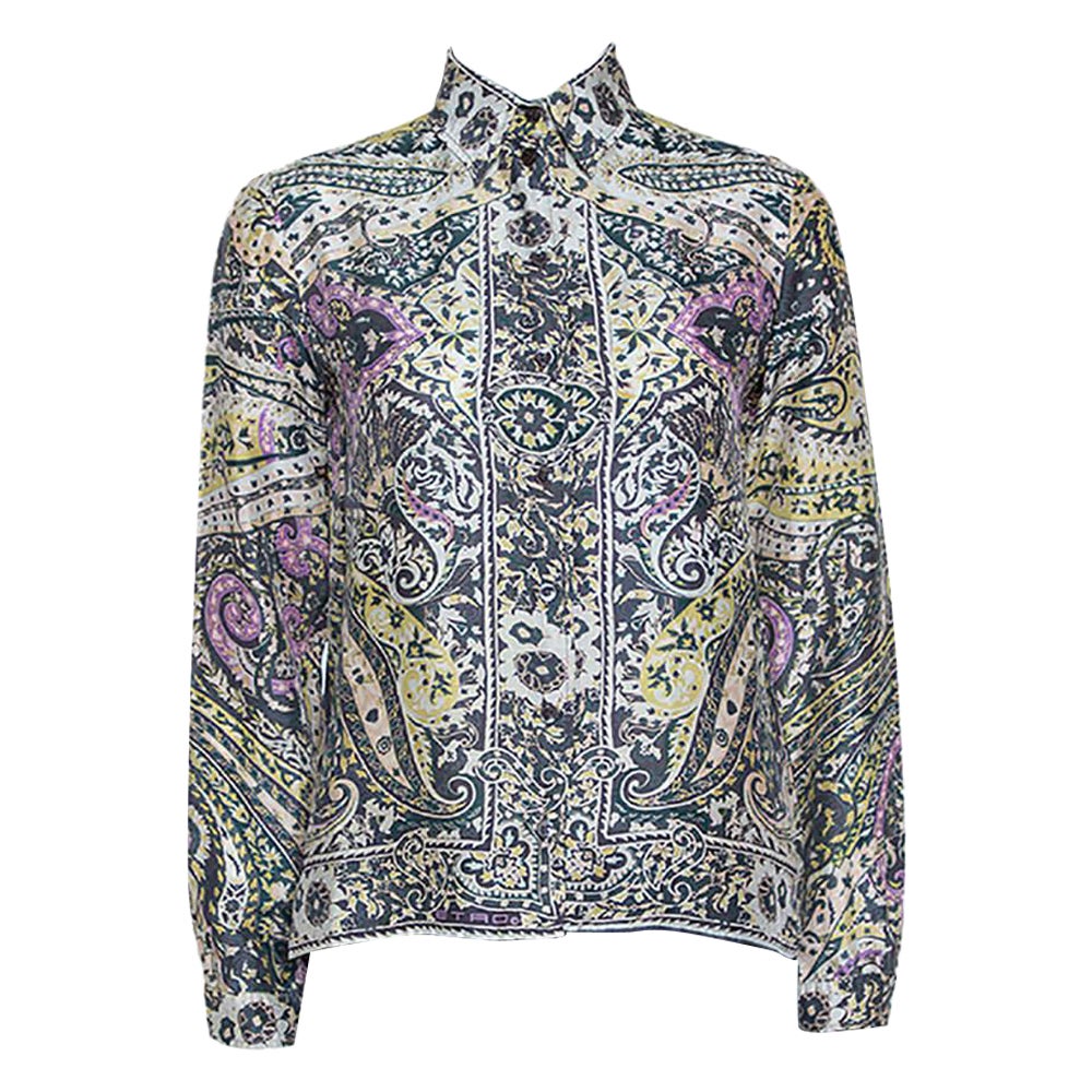 Etro Multicolor Floral Paisley Print Silk Long Sleeve Shirt M