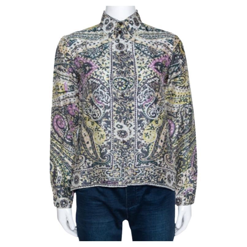 Etro - Camicia a maniche lunghe in seta con stampa floreale Paisley Multicolore - M. I. in vendita