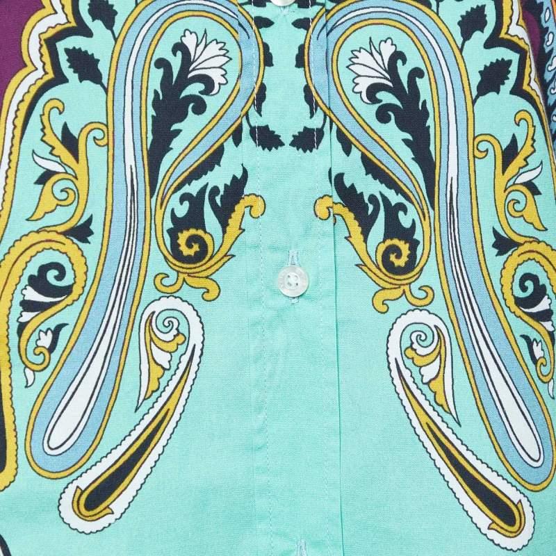 Bleu Etro - Chemise en coton à imprimé floral multicolore L en vente