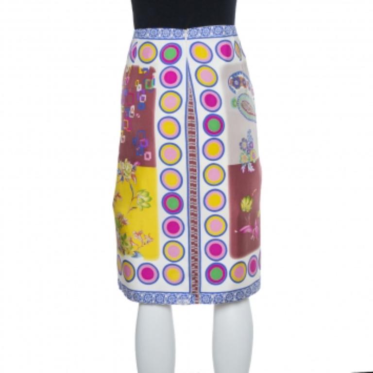 Women's Etro Multicolor Floral Print Silk Pleated Skirt M For Sale