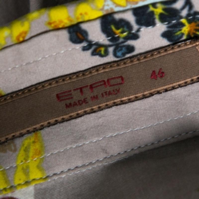 Gray Etro Multicolor Floral Print Stretch Cotton Shirt L For Sale