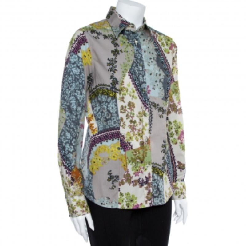 Etro Multicolor Floral Print Stretch Cotton Shirt L For Sale 1
