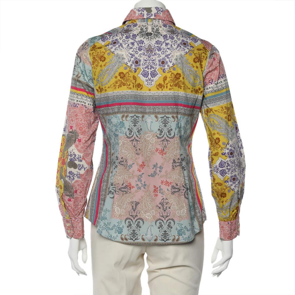 Marrone Etro - Camicia in cotone con stampa floreale multicolore e bottoni sul davanti - M. I.