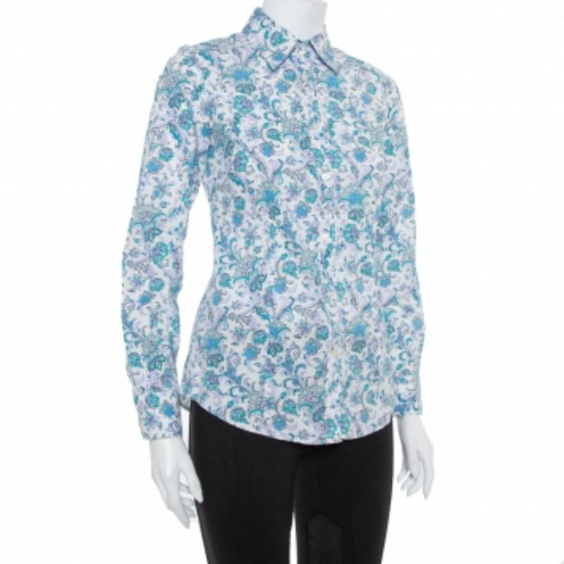 This brightly designed floral shirt from Etro will add liveliness to your everyday look. Cut out from cotton, the beautiful multicolored shirt has a smart silhouette, front button closure, and long sleeves. Complete your look by pairing it with