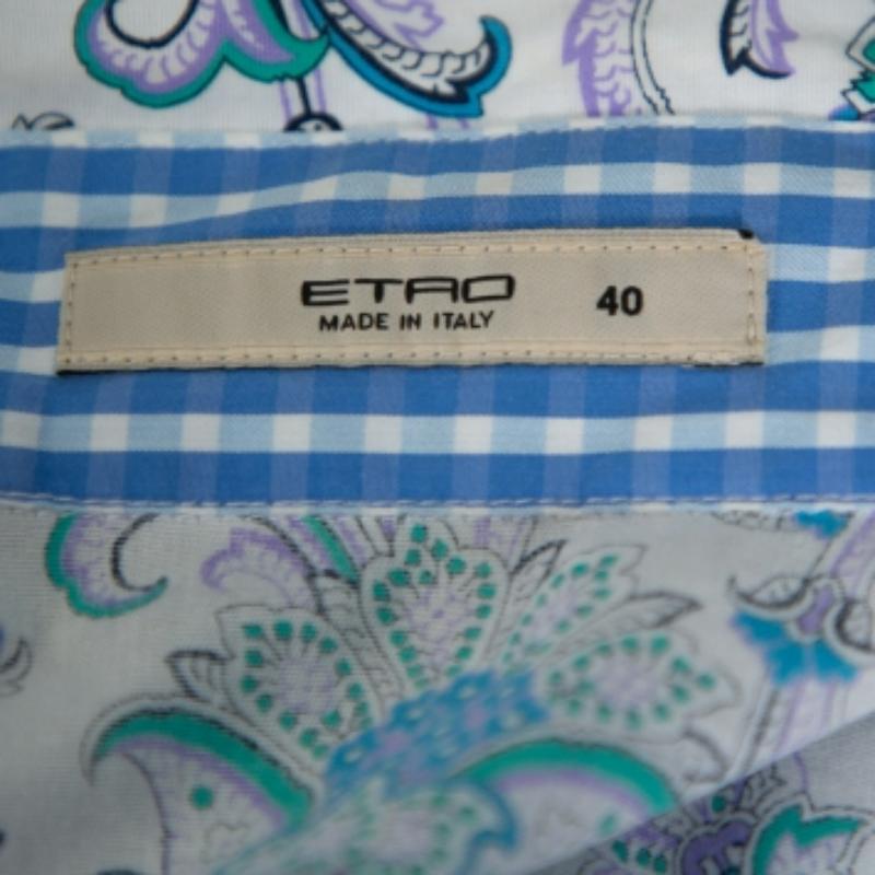 Etro Multicolor Floral Printed Cotton Button Front Shirt S In Good Condition For Sale In Dubai, Al Qouz 2