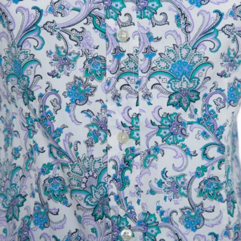 Women's Etro Multicolor Floral Printed Cotton Button Front Shirt S For Sale