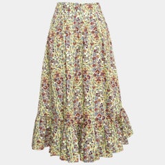 Etro Multicolor Floral Printed Cotton Flounce Midi Skirt S