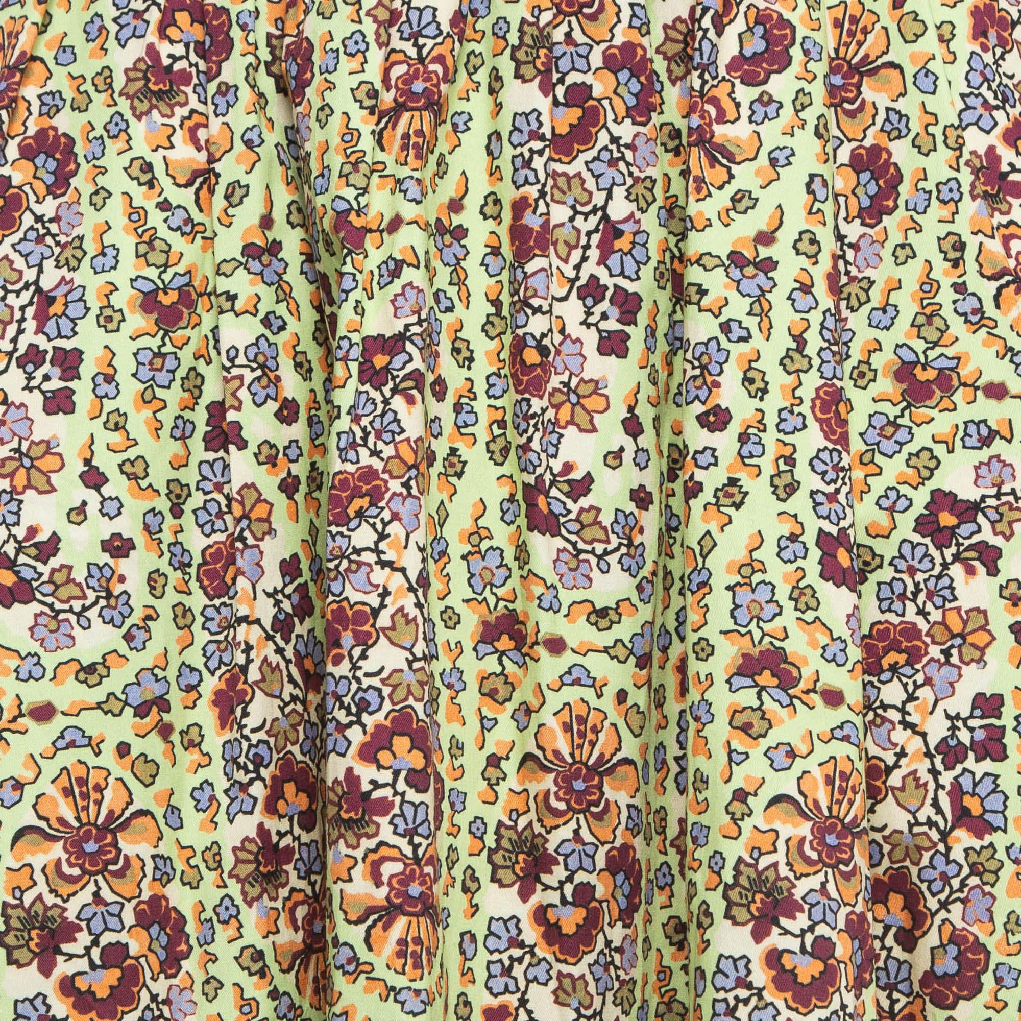 Etro Falda midi de volantes de algodón con estampado floral multicolor S Marrón en venta