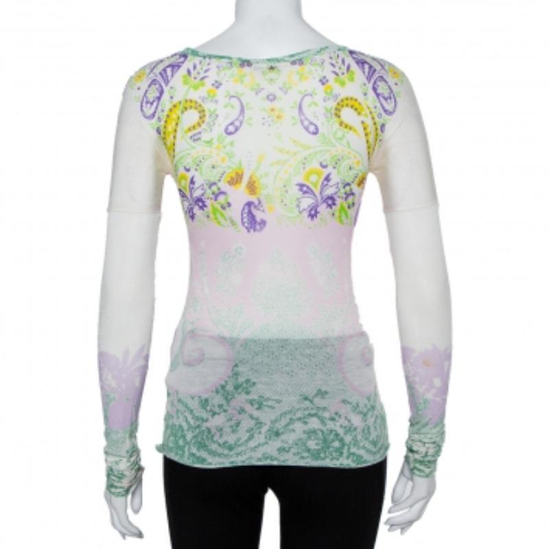 Gray Etro Multicolor Floral Printed Cotton Long Sleeve T-Shirt M For Sale
