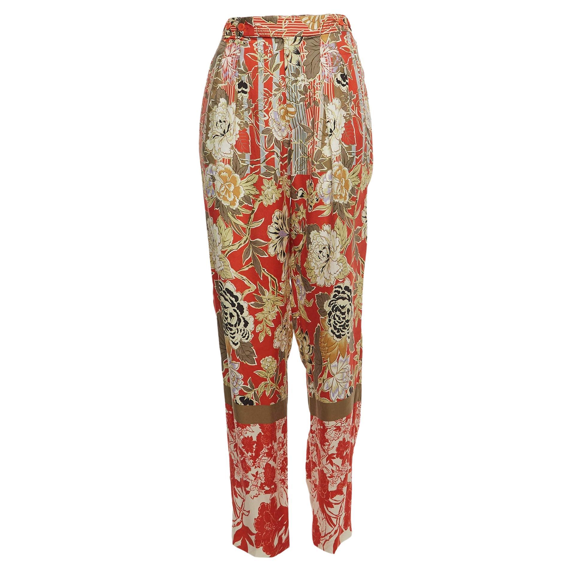 Etro Multicolor Floral Printed Crepe Trousers M For Sale