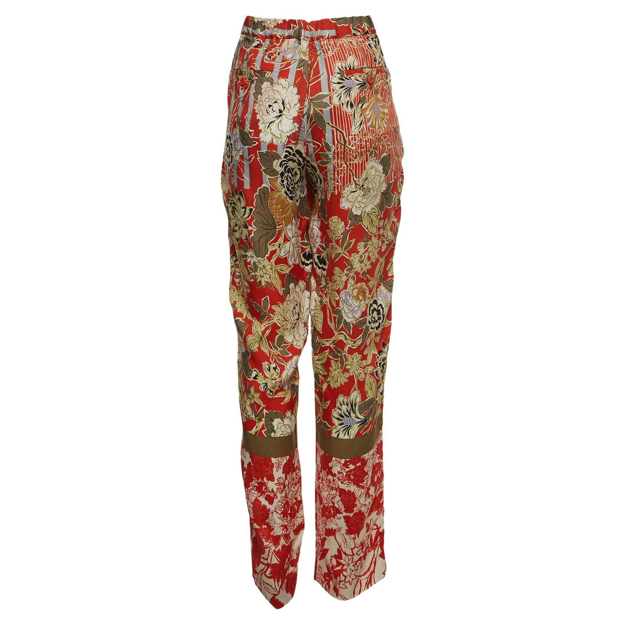 Etro Multicolor Floral Printed Crepe Trousers M For Sale