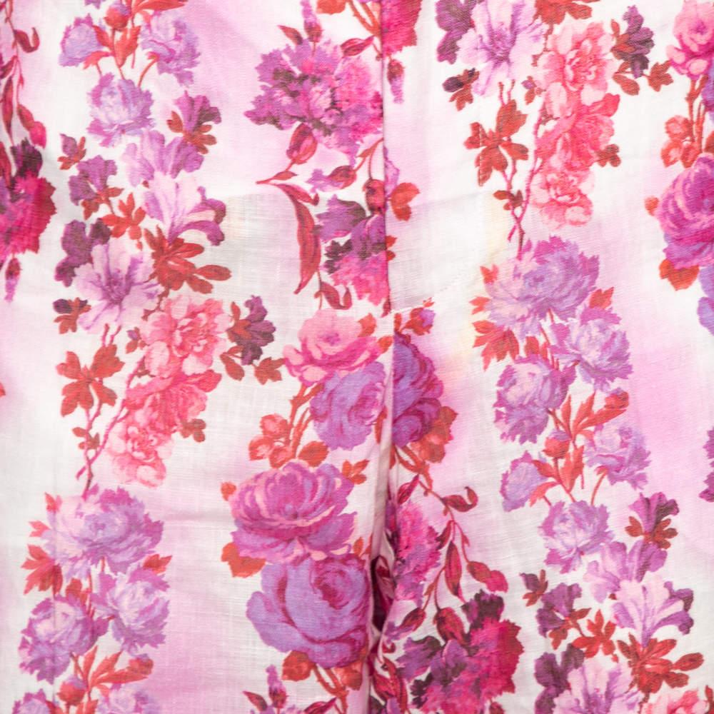 Etro Pantalones rectos de lino con estampado floral multicolor XXL Púrpura en venta