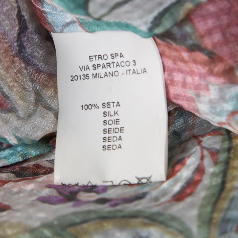 Etro Multicolor Floral Printed Silk Long Sleeve Blouse S In Good Condition In Dubai, Al Qouz 2