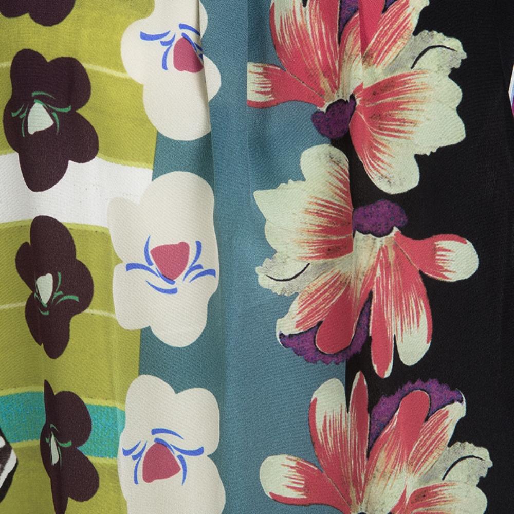 Etro Multicolor Floral Printed Silk Pleat Detail Long Sleeve Top L In New Condition In Dubai, Al Qouz 2