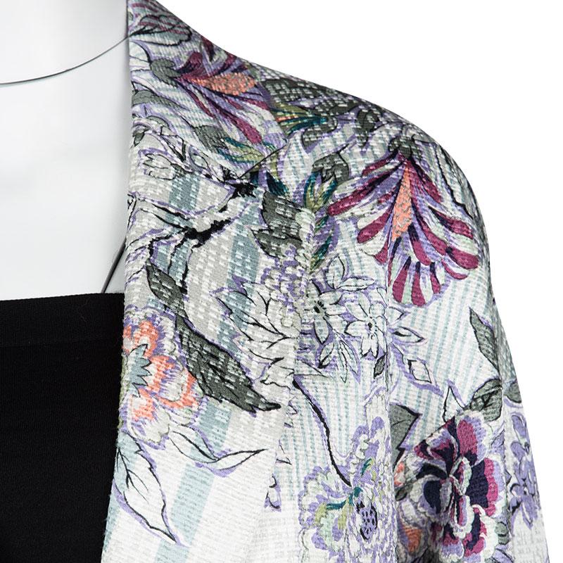 Etro Multicolor Floral Printed Textured Cotton Blend Overcoat M In New Condition In Dubai, Al Qouz 2