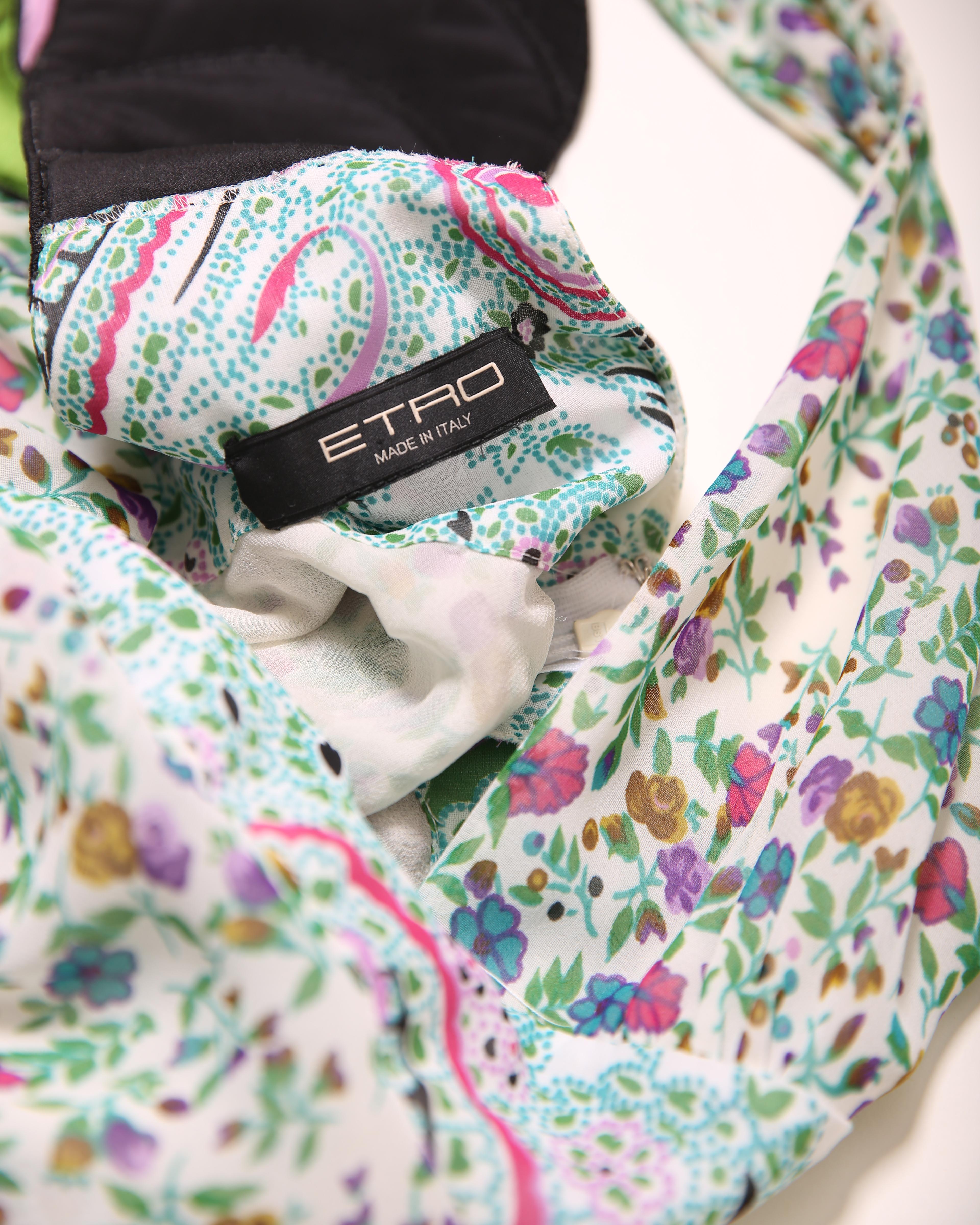 Etro multicolor floral stripe paisley print plunging cut out maxi dress gown For Sale 4