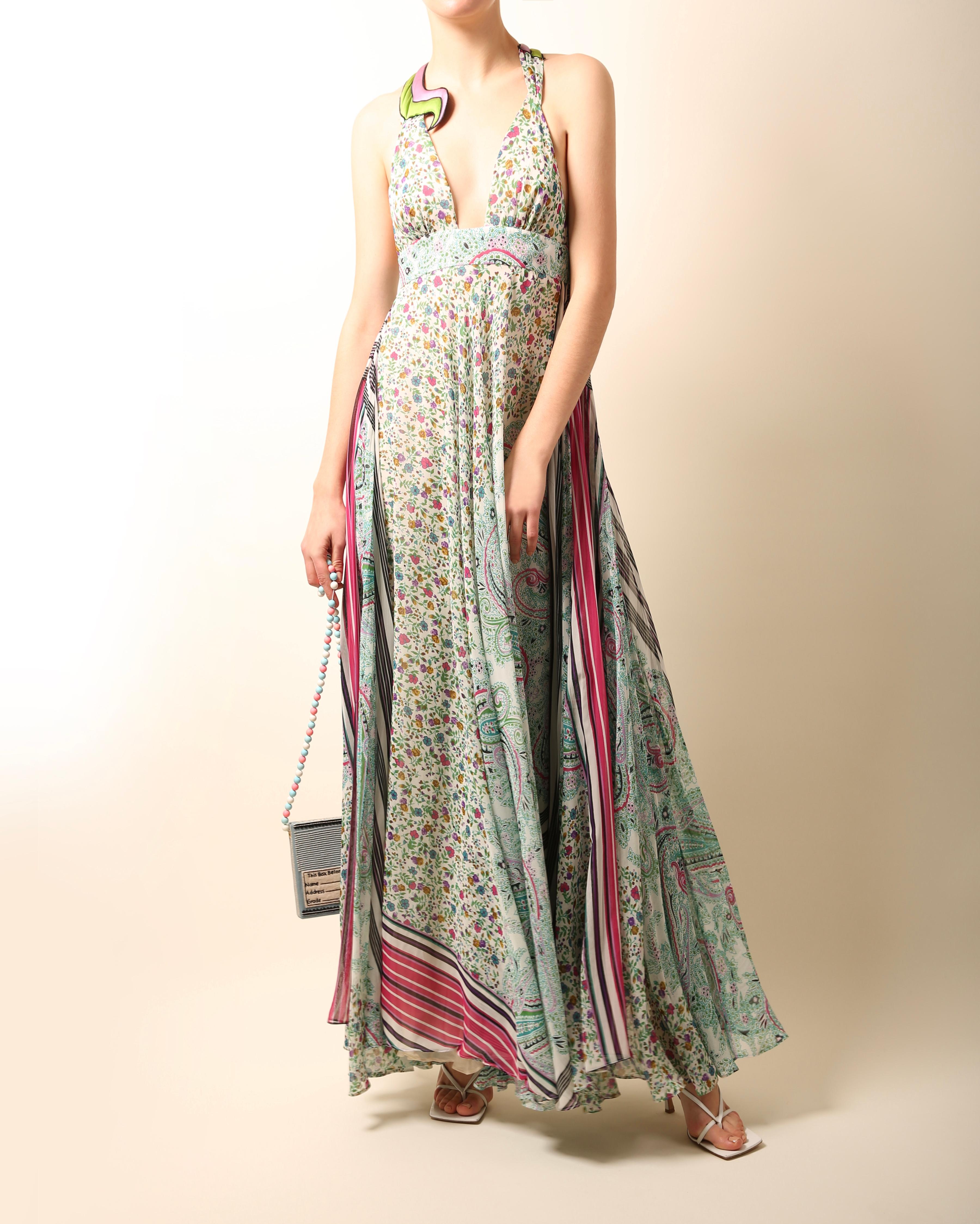 Etro multicolor floral stripe paisley print plunging cut out maxi dress gown  For Sale at 1stDibs | etro dress sale, etro dresses, multicolor maxi dress