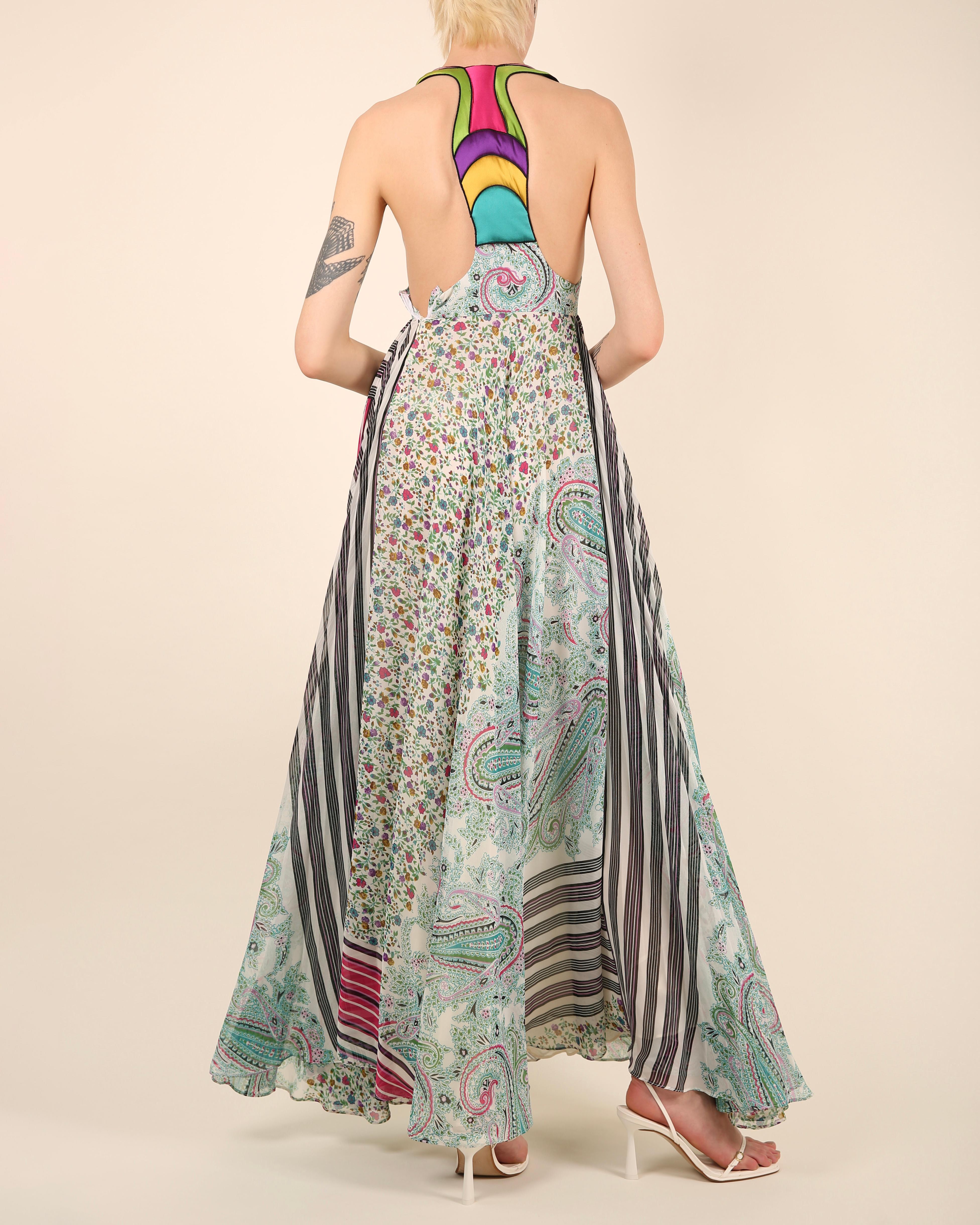 Etro multicolor floral stripe paisley print plunging cut out maxi dress gown For Sale 2