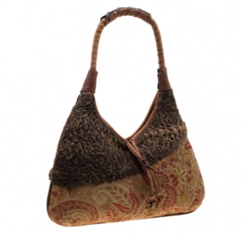 Mehrfarbiger Hobo aus Pelz und Jacquard von Etro Damen im Angebot