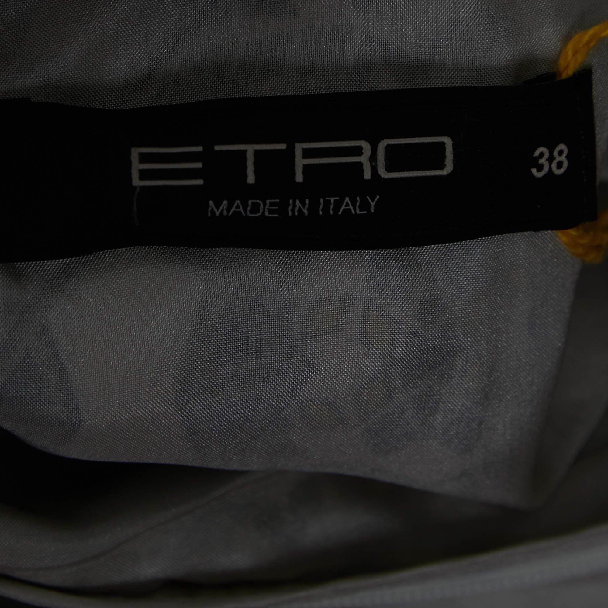 Etro Multicolor Geometric Printed Silk Overlay Pleated Detail Midi Dress S 1