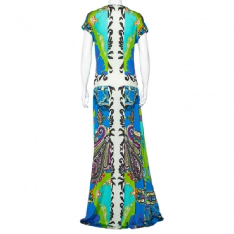 Gray Etro Multicolor Jersey Draped Faux Wrap Maxi Dress L For Sale