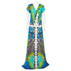 Etro Multicolor Jersey Draped Faux Wrap Maxi Dress L