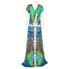 Used Etro Multicolor Jersey Draped Faux Wrap Maxi Dress L