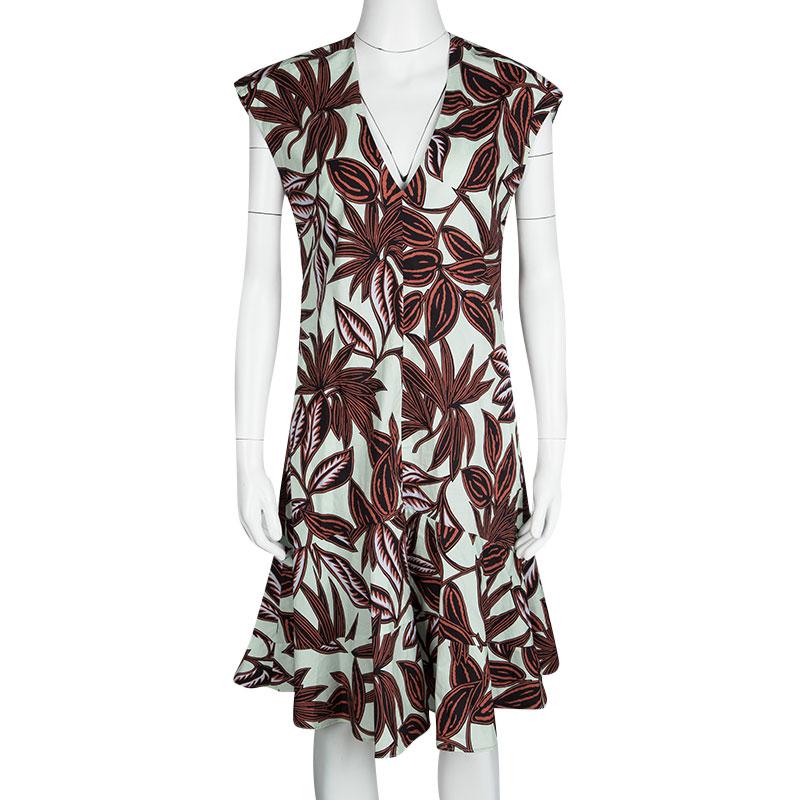 Black Etro Multicolor Leaf Print Cotton V-Neck Sleeveless Dress M