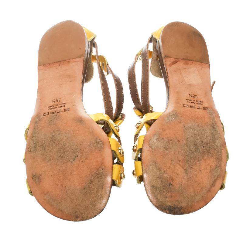 Etro Multicolor Leather Paisley Detail Flat Sandals Size 38.5 In Good Condition In Dubai, Al Qouz 2