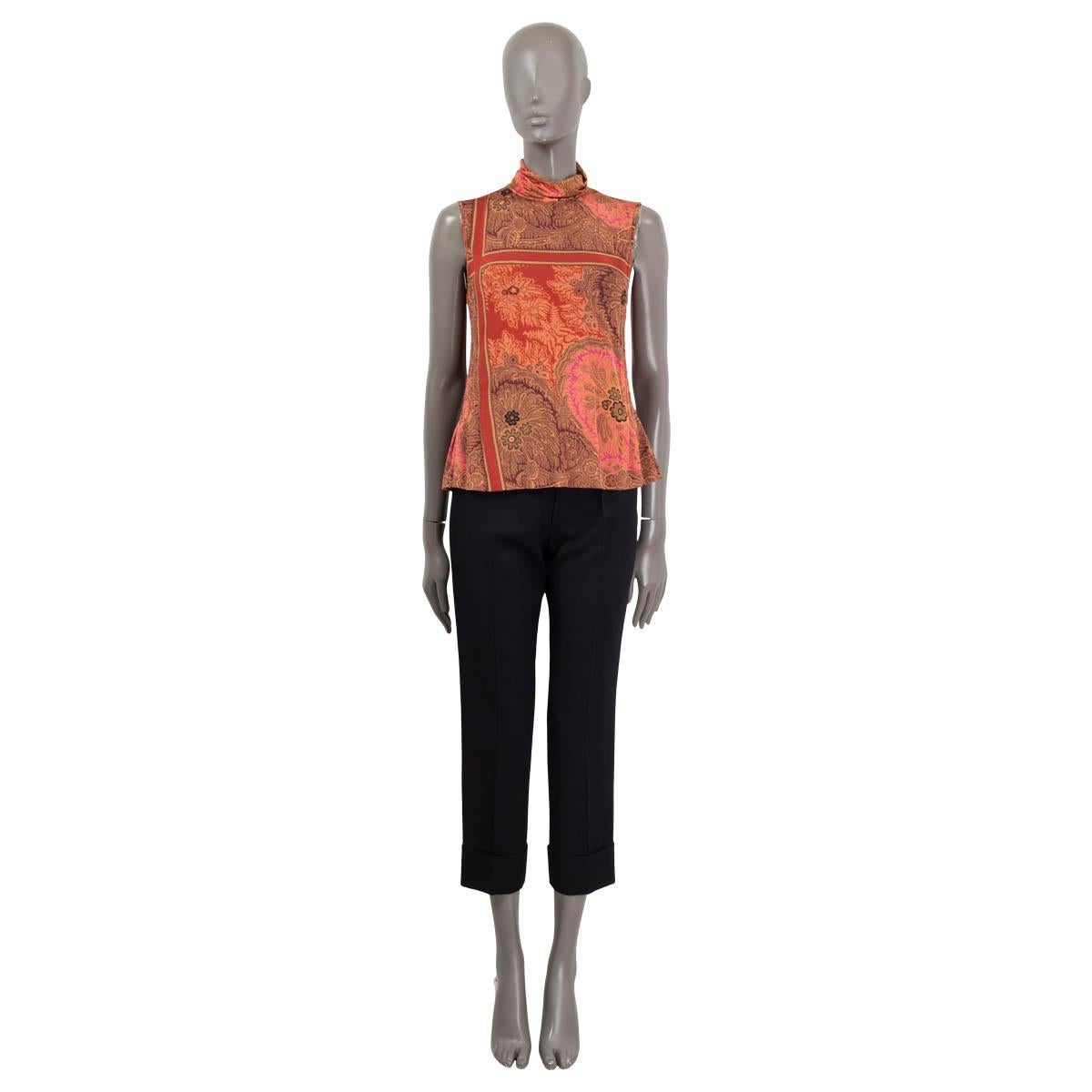 100% authentic Etro sleeveless turtleneck top in nylon (90%) and elastane (10%) with paisley-print in roat, olive, pink and brown. Has been worn and is in excellent condition.

Measurements
Tag Size	44
Size	L
Shoulder Width	35cm (13.7in)
Bust