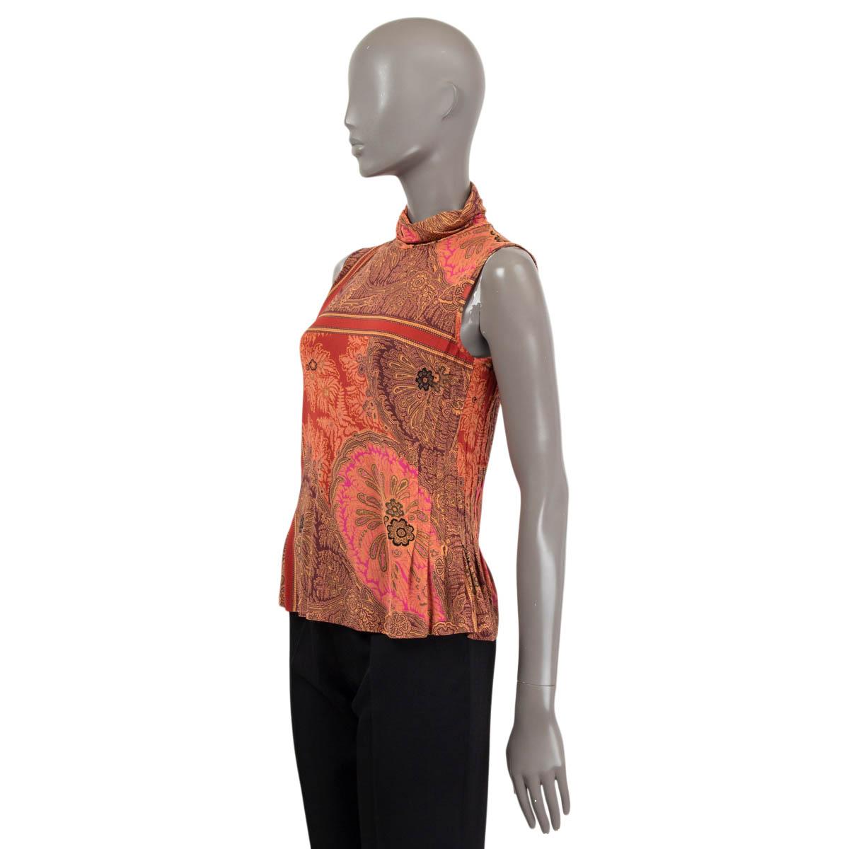 ETRO multicolor nylon PAISLEY MOCK Tank Top Shirt 44 L In Excellent Condition For Sale In Zürich, CH