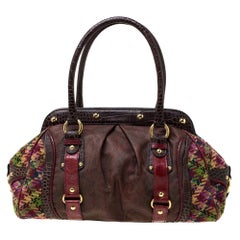 Etro Multicolor Paisley Coated Canvas, Croc Embossed Leather and Fabric Frame Sat