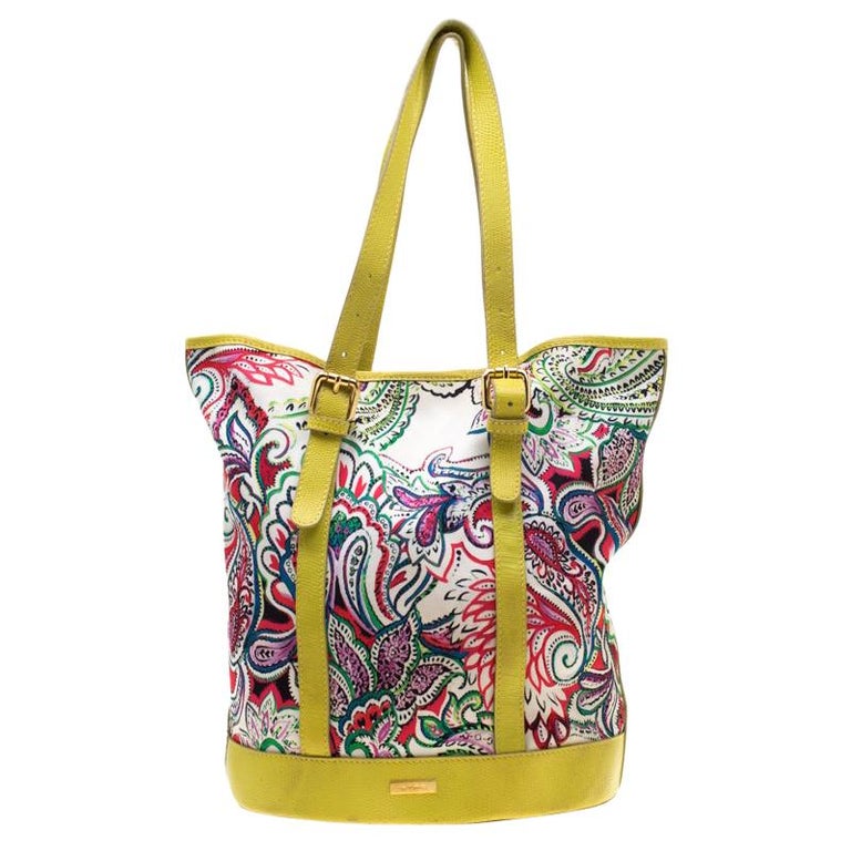 Etro Multicolor Paisley Print Canvas and Leather Tote For Sale at 1stDibs