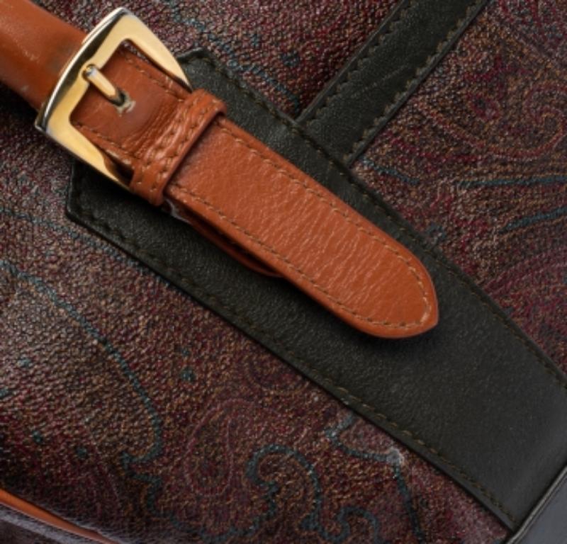 Black Etro Multicolor Paisley Print Coated Canvas and Leather Satchel For Sale