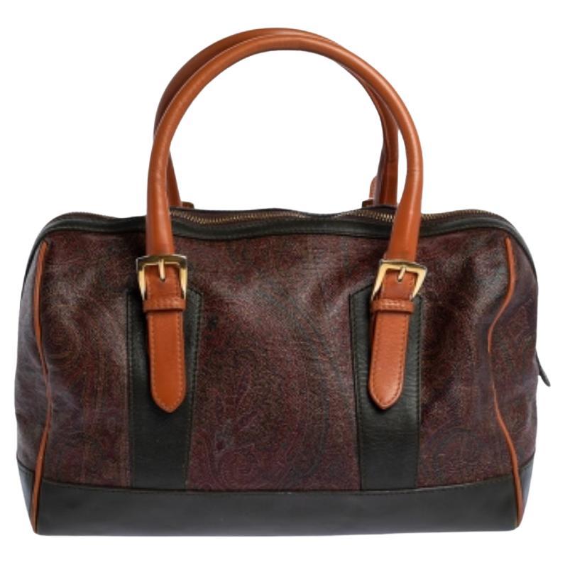 Etro Multicolor Paisley Print Coated Canvas and Leather Satchel For Sale