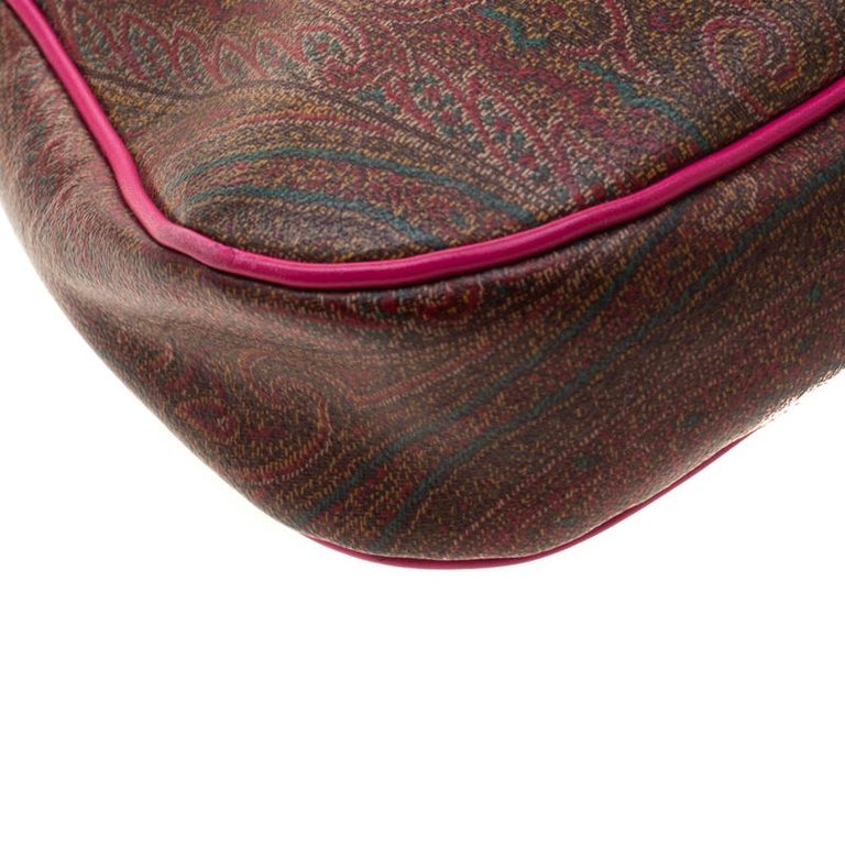 Embroidered leather-trimmed paisley-print coated-canvas shoulder bag