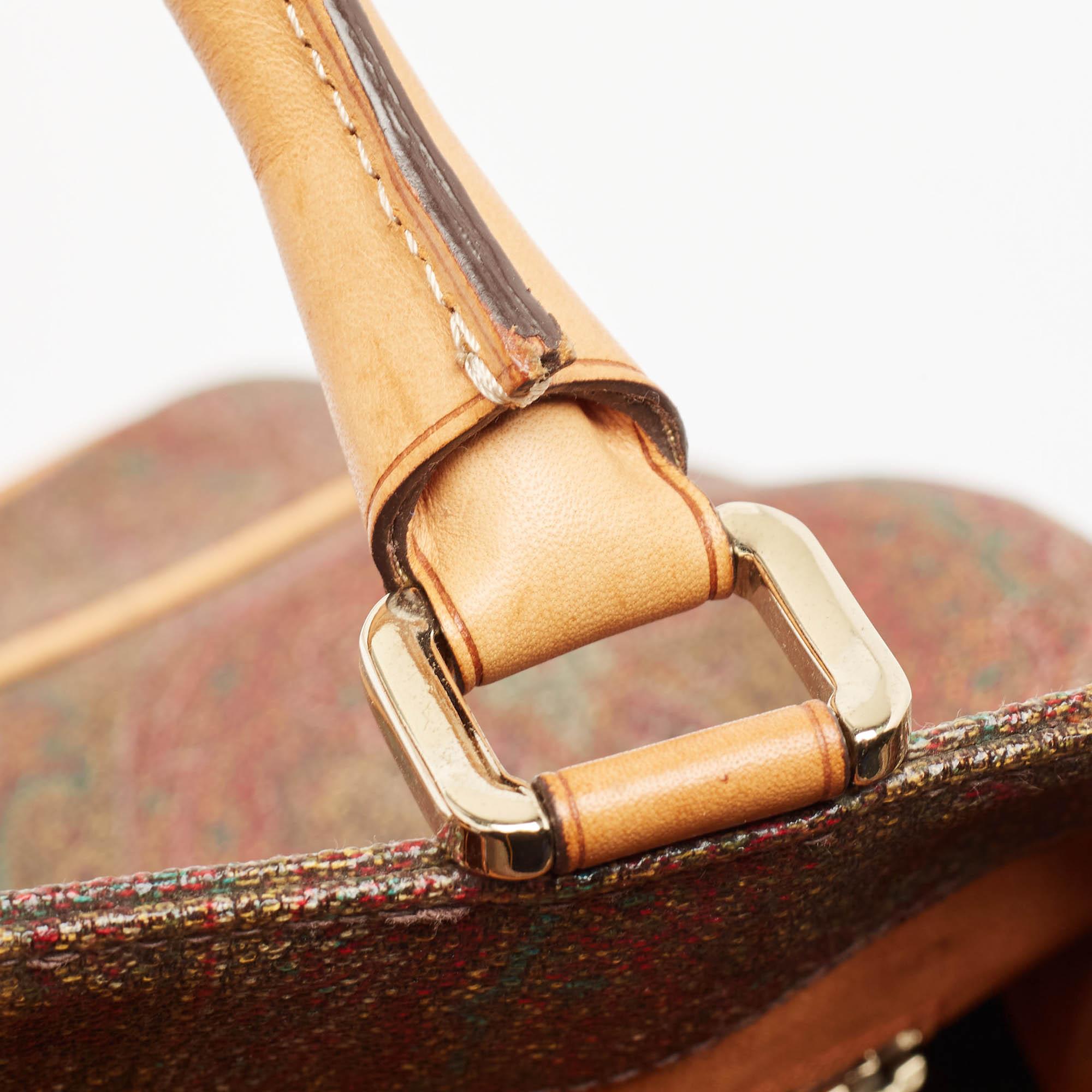 Marrone Etro - Borsa a secchiello in tela coates e pelle con stampa Paisley multicolore
