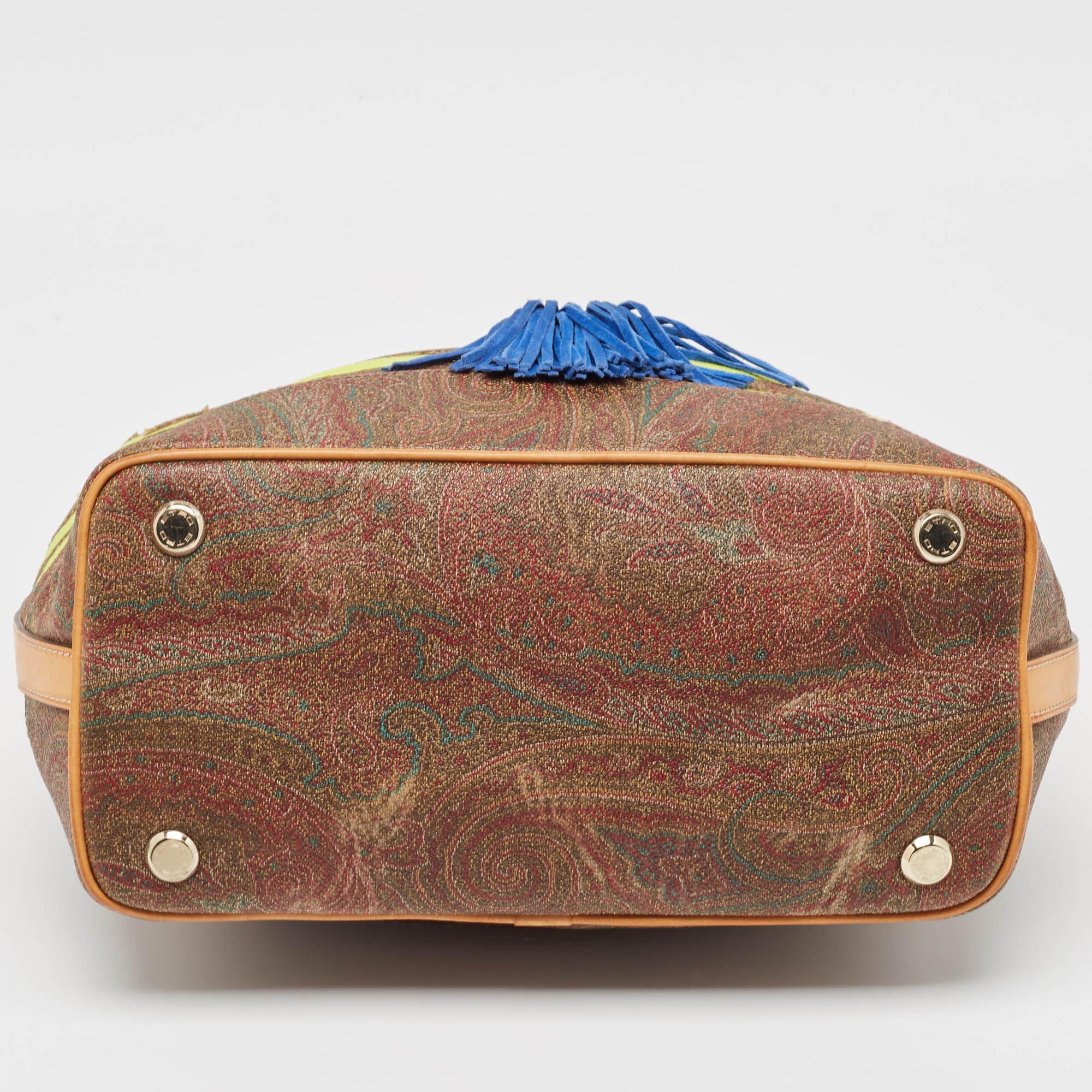 Etro - Borsa a secchiello in tela coates e pelle con stampa Paisley multicolore 1