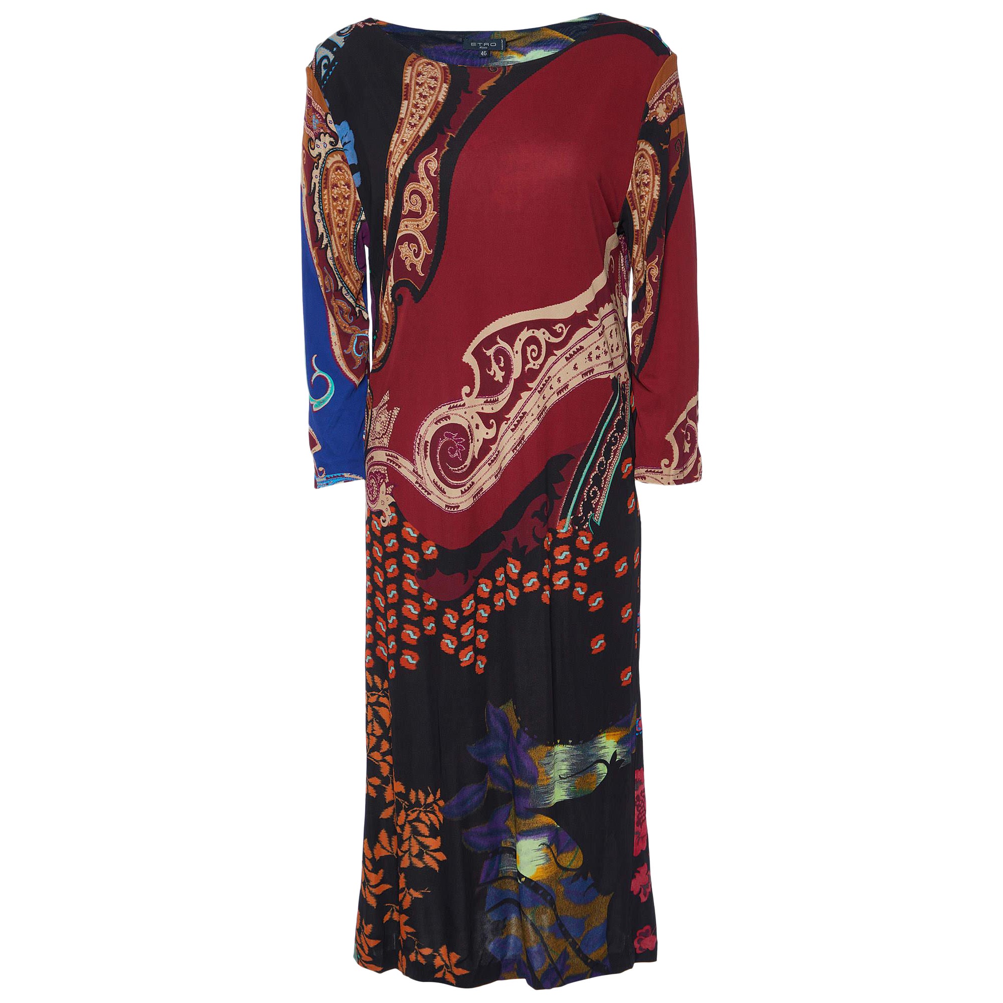 Etro Multicolor Paisley Print Georgette Knee-Length Dress L
