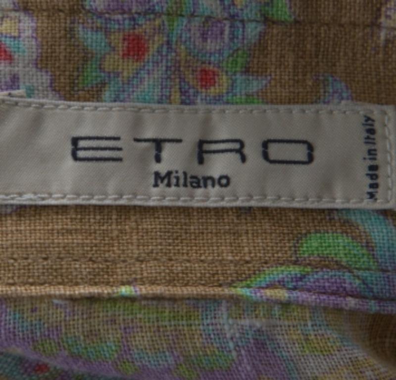 Etro Chemise à manches longues et boutons à l'avant en lin imprimé cachemire multicolore S Excellent état - En vente à Dubai, Al Qouz 2