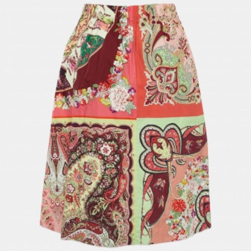 Etro Falda midi de popelina con estampado de cachemira multicolor L en Excelente estado para la venta en Dubai, Al Qouz 2