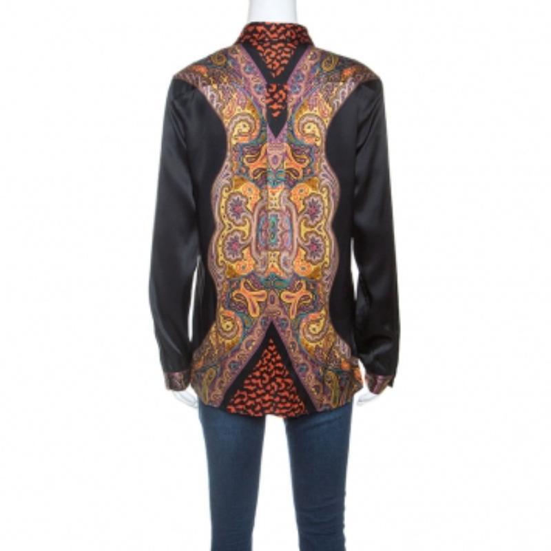 Etro Multicolor Paisley Print Silk Button Front Shirt M Negro en venta