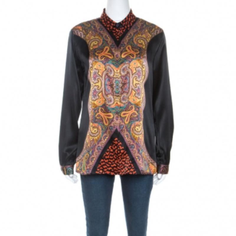 Etro Multicolor Paisley Print Silk Button Front Shirt M en venta