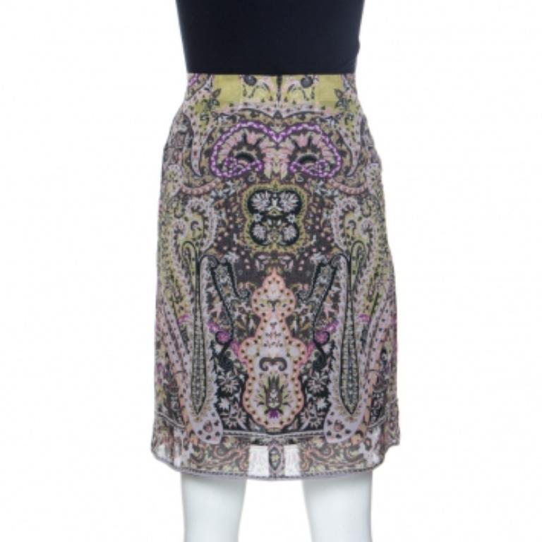 Etro Multicolor Paisley Print Silk Skirt S im Zustand „Hervorragend“ im Angebot in Dubai, Al Qouz 2